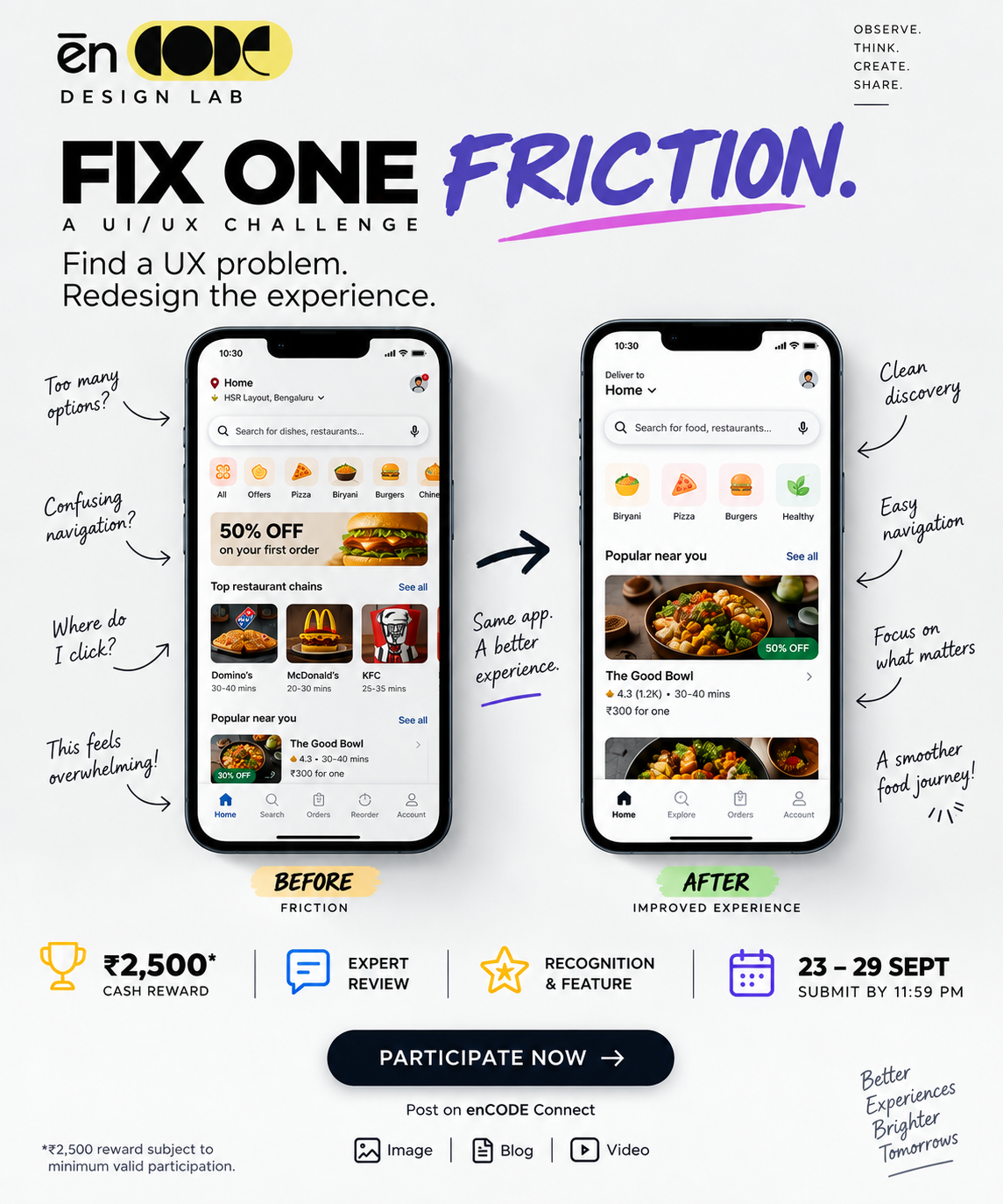 enCODE Design Lab | UX Breakdown: Fix One Friction